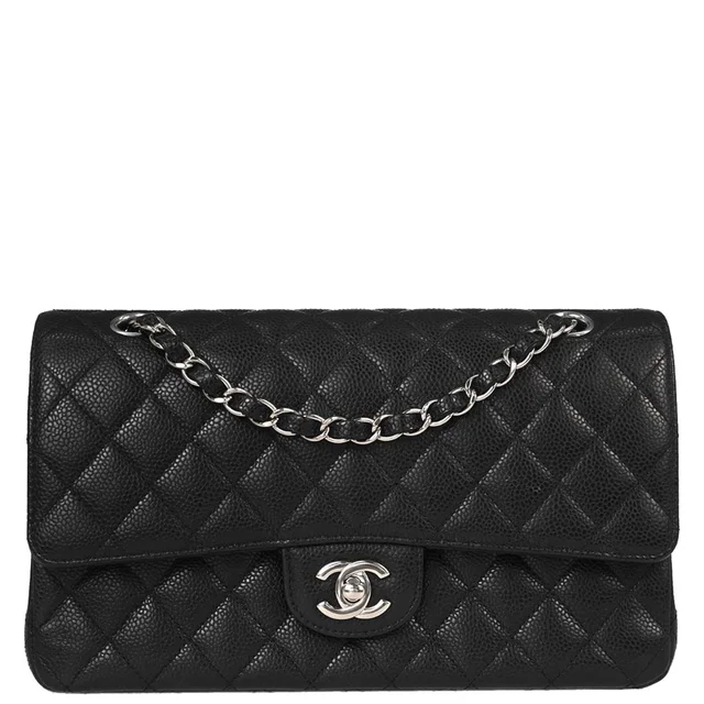 Chanel 2016-2017 Black Caviar Skin Medium Classic Double Flap Shoulder Bag in Black Caviar leather from AMORE Vintage Tokyo