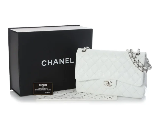 Chanel Jumbo White Quilted Caviar Classic Double Flap in White Caviar leather from Ann's Fabulous Finds, photo 2 of 10