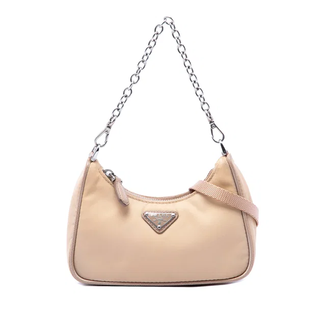 Beige Prada Mini Tessuto Re Edition 2005 Satchel in Beige Nylon from Designer Revival