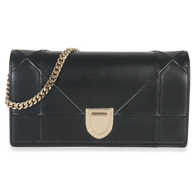 Dior Black Calfskin Diorama Croisiere Chain Wallet in Black Calfskin from myGemma