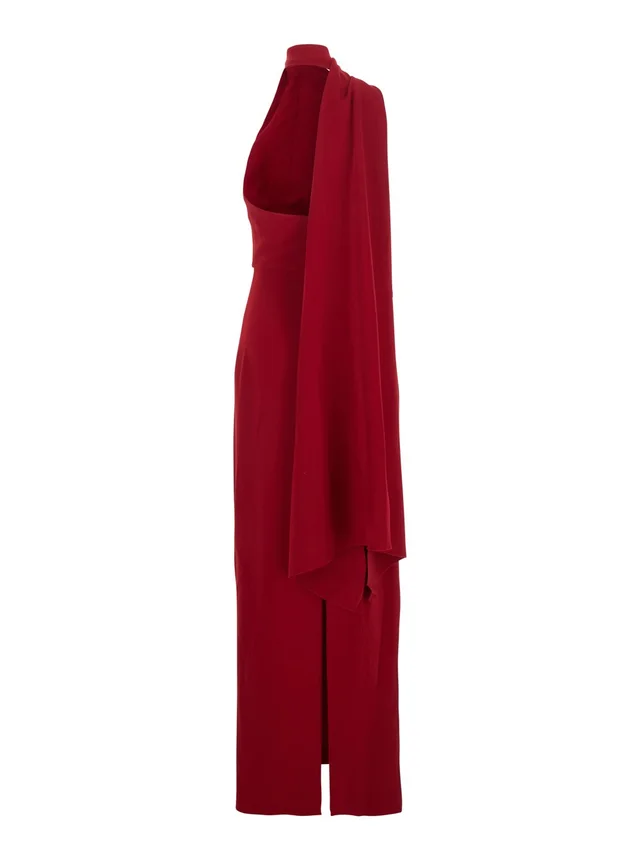 Solace london Long Dress 'Demi' with One-Shoulder Design and Back Vent in Red Fabric for Women in Red 100% Polyester, photo 4 of 6 from Gaudenzi Boutique