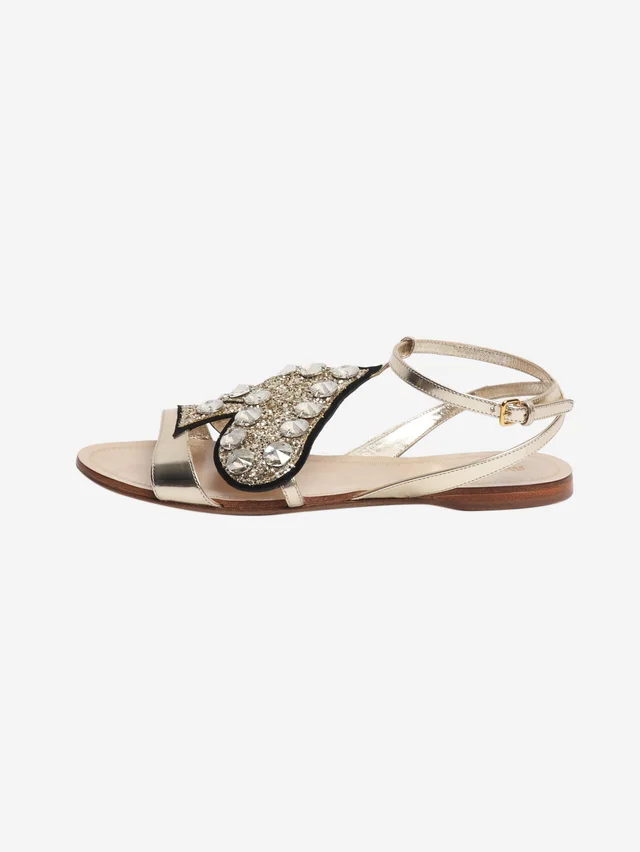 Miu Miu Gold diamante ace of spades sandals - size EU 39 (UK 6) in Gold Leather from Sign of the Times