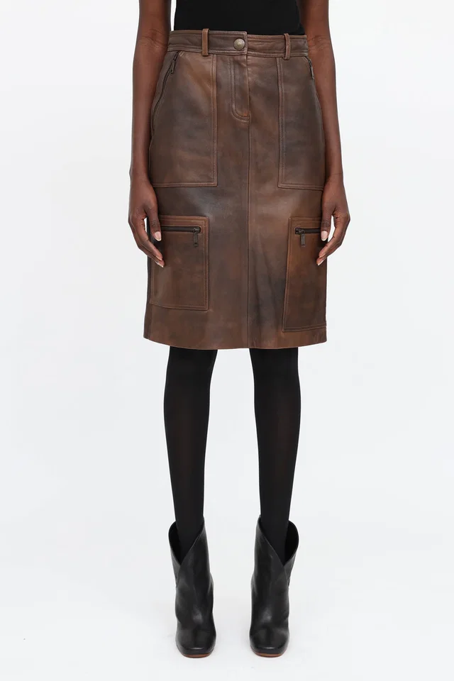 Celine Leather Cargo Skirt in Leather from VSP Consignment