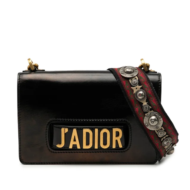 Black Dior Leather JAdior Chain Flap Shoulder Bag in Black Leather from Designer Revival