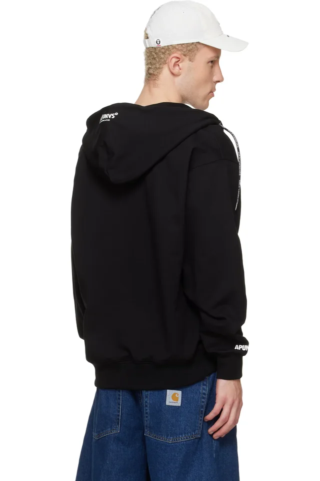 AAPE by A Bathing Ape Black Moonface Zip-Up Hoodie, photo 3 of 4 from SSENSE