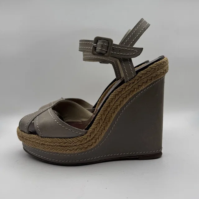 Christian Louboutin Taupe Wedge Espadrilles in gray Leather from Poshmark