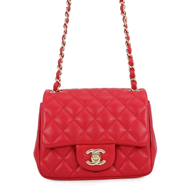 Chanel Mini Matelasse Single Flap Single Chain Shoulder Bag RedA35200 Lambskin Size 17 in Lambskin from GALLERY RARE