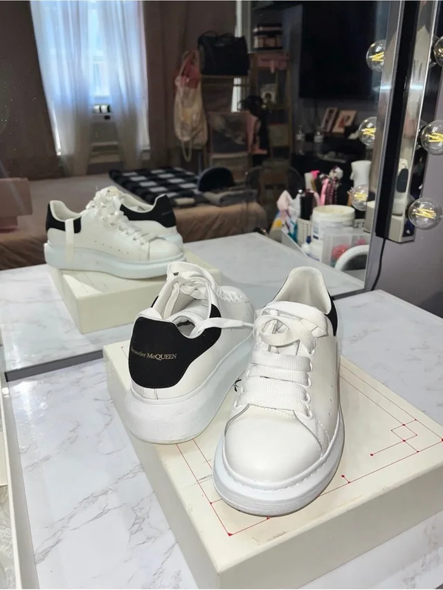 Alexander McQueen White Leather Platform Sneakers With Black Heel in white|black Leather from Poshmark