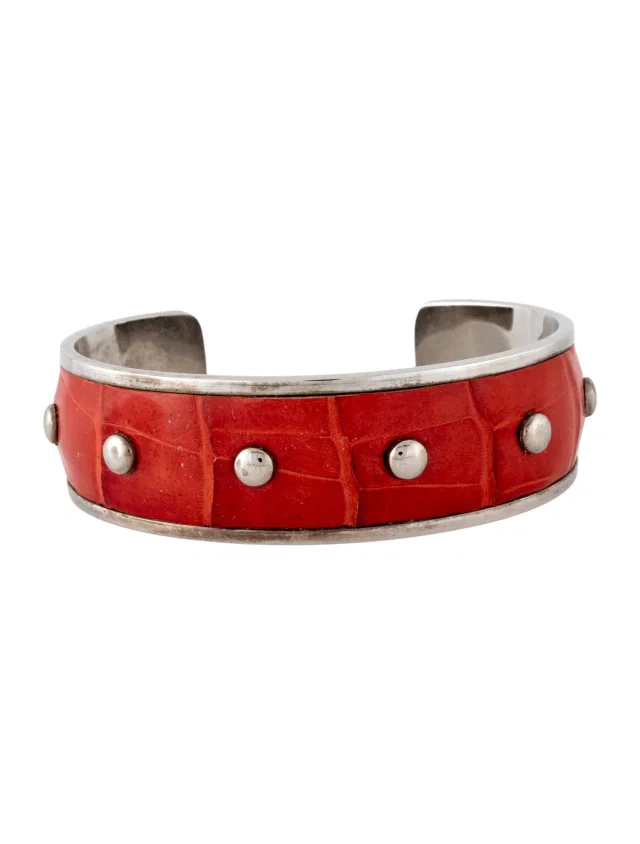 Tod's Leather Studded Cuff Bracelet, 6.25" in orange Leather from The RealReal
