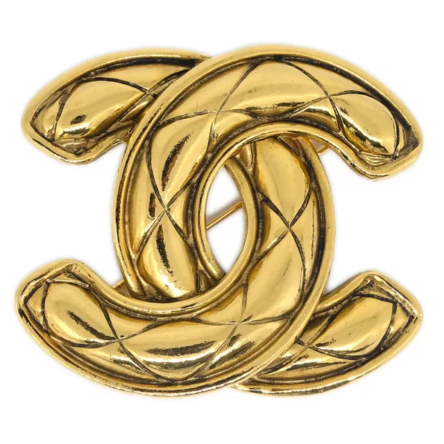 Chanel Quilted CC Brooch Pin Large Gold 1152 in Gold from AMORE Vintage Tokyo