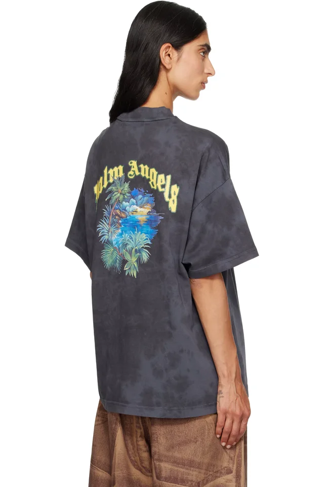 Palm Angels Black Curved Logo T-shirt, photo 3 of 4 from SSENSE