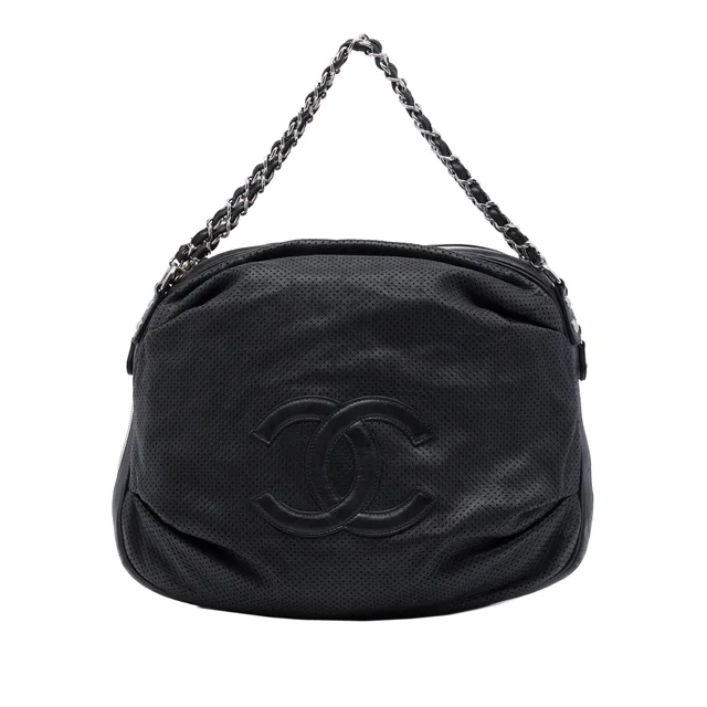 Black Chanel Perforated Lambskin Baseball Spirit Ligne Hobo in Black Lambskin from Designer Revival
