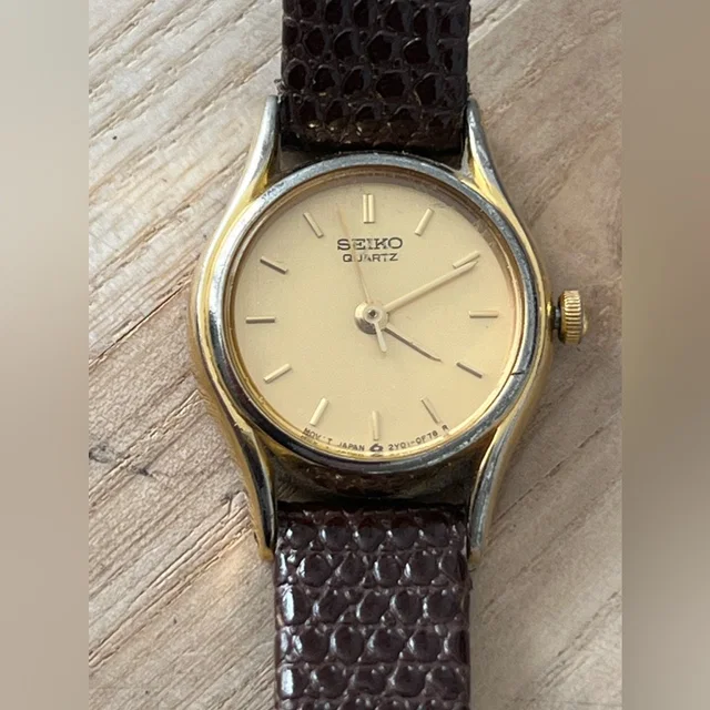 Seiko Vintage Ladies Watch Gold-Tone Dial Case Hadley Roma Black Leather Strap in black|gold Leather from Poshmark