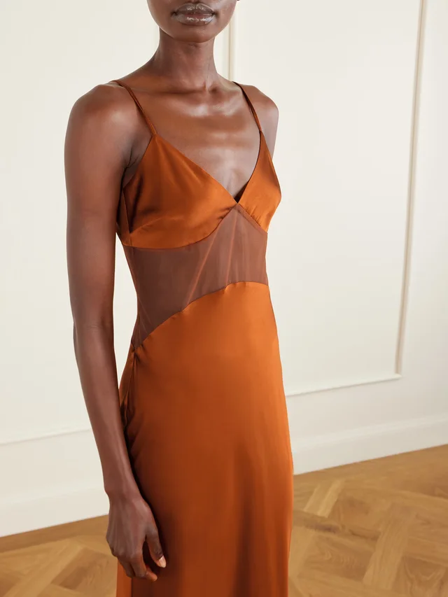 KIKI DE MONTPARNASSE Maxime tulle-trimmed silk-blend satin nightdress in Orange, photo 2 of 2 from NET-A-PORTER (Canada)