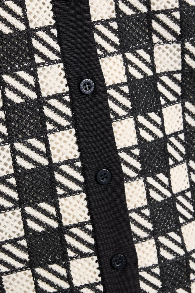 Oscar de la Renta Fringed Checked Jacquard Silk-Blend Cardigan in Black, photo 4 of 4 from THE OUTNET