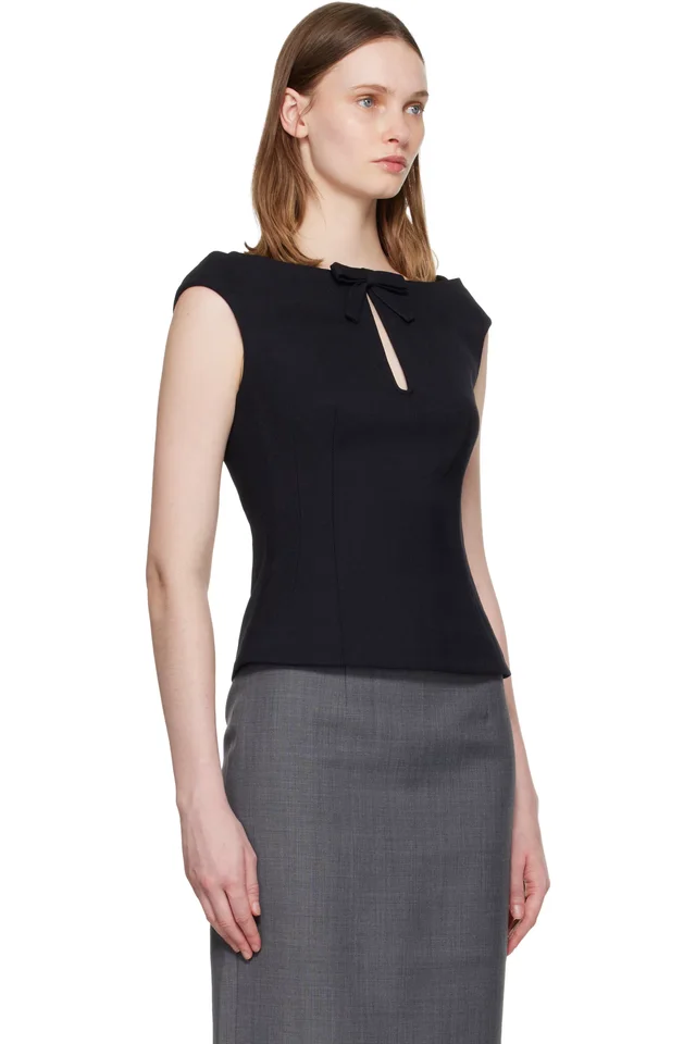 SHUSHU/TONG Navy Keyhole Cold-Shoulder Crop Top, photo 2 of 4 from SSENSE