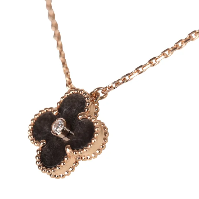 Van Cleef & Arpels 2023 Holiday Vintage Alhambra Pendant Necklace Silver Obsidian White Diamond Rose Gold in White from Madison Avenue Couture, photo 2 of 2