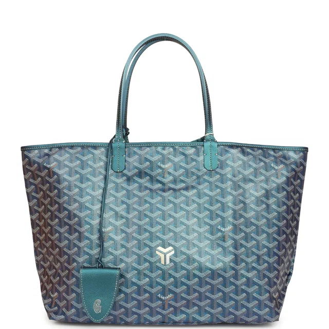 Goyard Goyardine Pearly Blue Saint Louis PM Tote Bag Palladium Hardware in Blue Calfskin from Madison Avenue Couture