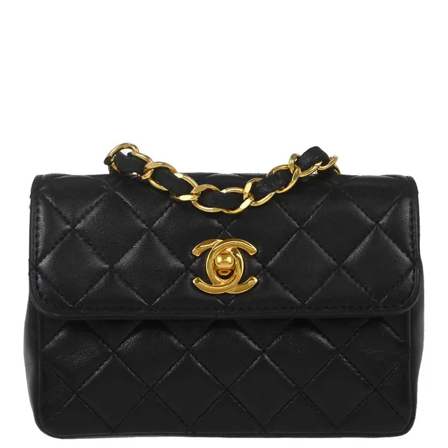 Chanel 1989-1991 Black Lambskin Straight Flap Shoulder Bag in Black Lambskin from AMORE Vintage Tokyo
