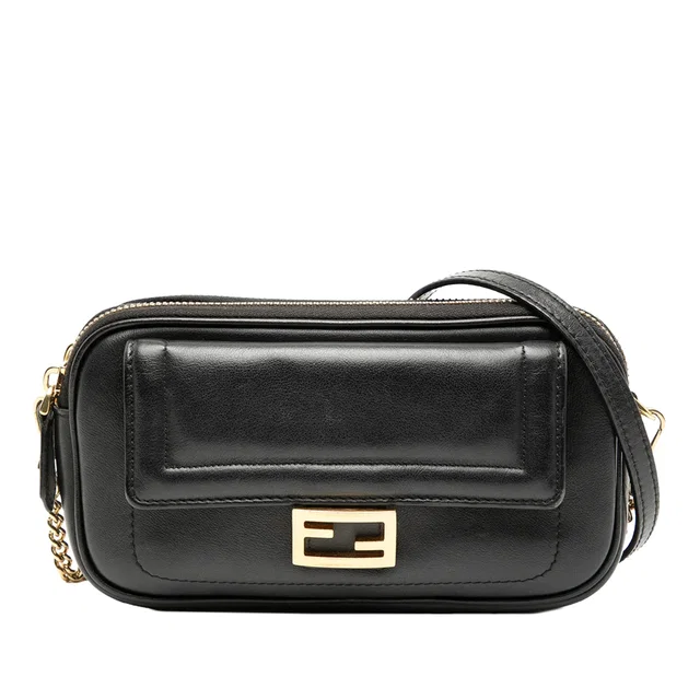 Black Fendi Leather Easy 2 Baguette Crossbody in Black Leather from Designer Revival