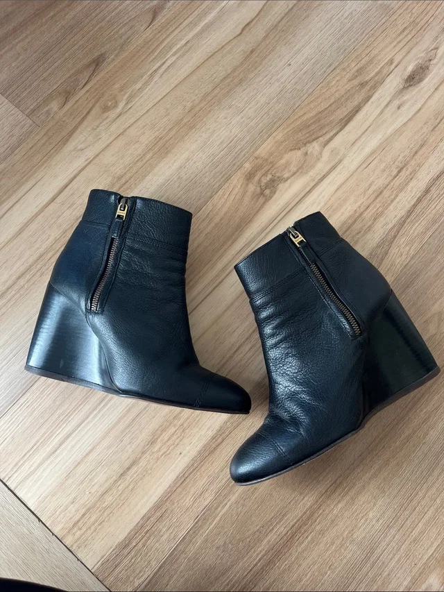 Lanvin Leather Wedge Ankle Boots in black Leather from Poshmark