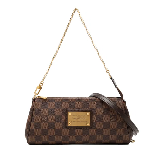 Brown Louis Vuitton Damier Ebene Eva Satchel in Brown Canvas from Designer Revival