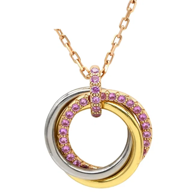 Cartier Necklace Trinity Pink Sapphire Pendant Yellow Gold White in White from The Reluxe