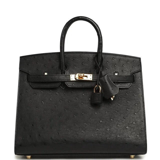 Hermès Birkin Sellier 25 Black Ostrich Gold Hardware in Black Ostrich from Madison Avenue Couture