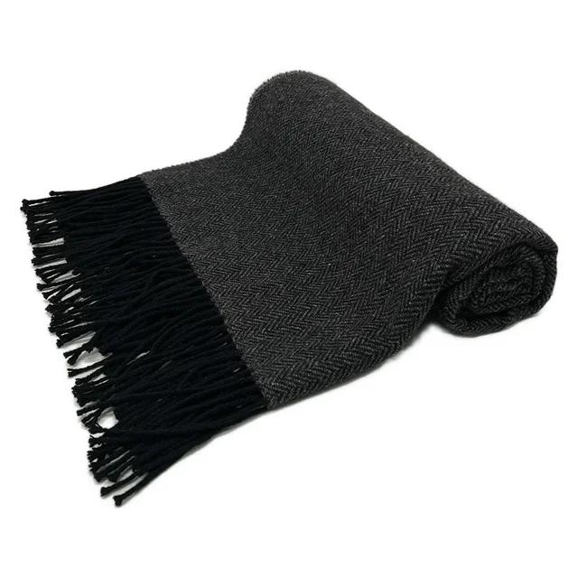 Hermès Shawl Gray Black Herringbone Cashmere Scarf in Black Cashmere from The Reluxe