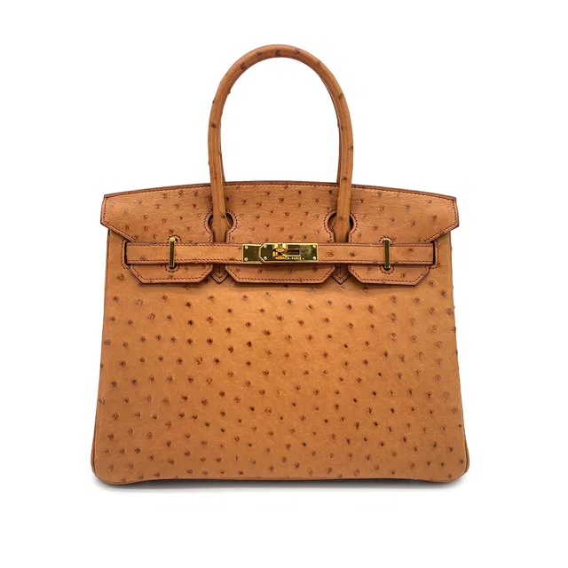 Hermès Birkin 30 Chestnut Ostrich Hand Bag 2006 Square J Gold Hardware in Ostrich from Luxury Promise