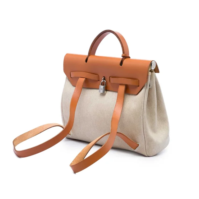 Beige Hermès Toile Herbag Backpack PM in Beige Canvas from Designer Revival, photo 2 of 2