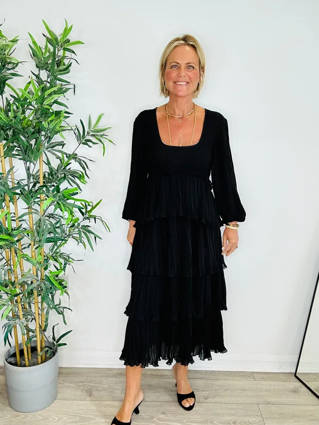 GANNI Tiered Midi Dress - Size 42 from Edit Second Hand
