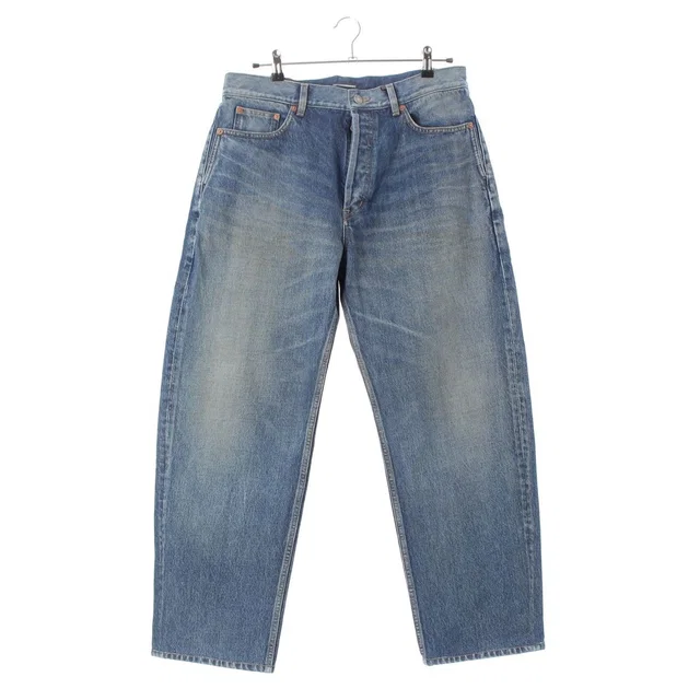 Saint Laurent Cotton Tapered High Rise Jeans Afzorati Washed Denim Pants Blue 32 in Blue Denim from The Reluxe