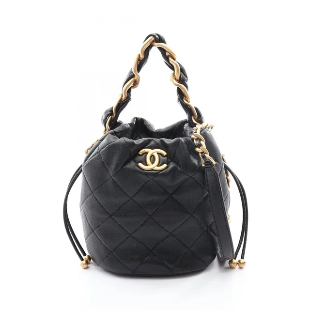 Chanel Shoulder Bag Quilted 2-Way Black Leather Chain in Black Leather from The Reluxe