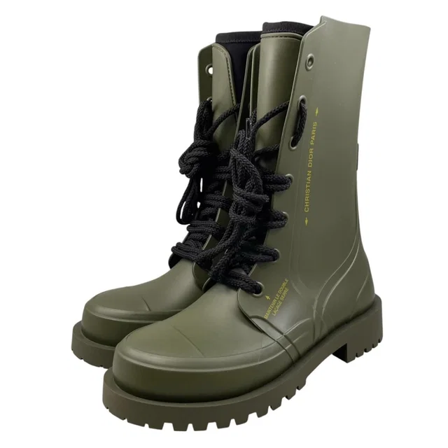 Dior Rain Boots Lace Up Rubber Logo Green Black 35 in Black from The Reluxe