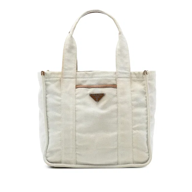 White Prada Canvas Canapa Tote in White Canvas from Designer Revival