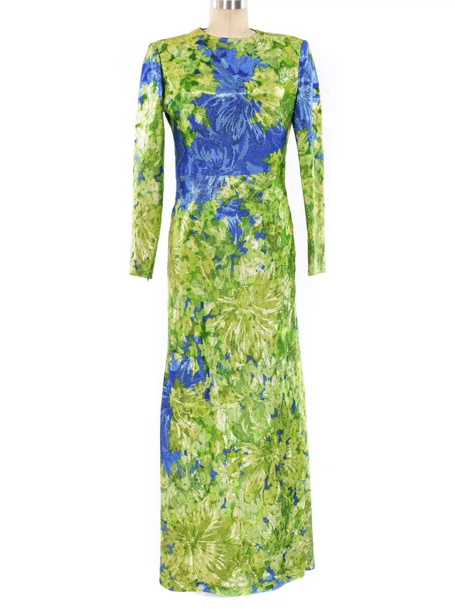 1989 Yves Saint Laurent Metallic Floral Gown from Arcade Vintage