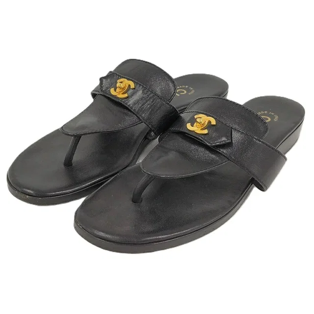 Chanel Thong Sandals Turnlock CC Logo Leather Gold in Gold Leather from The Reluxe