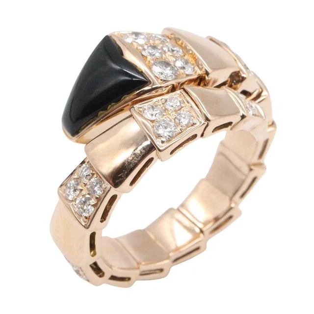 Bvlgari Serpenti Au750 Pink Gold Onyx Diamond Ring Size 12.5 in Pink from LuxUness