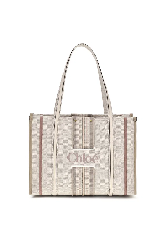 Chloé Woody Loop Tote Bag — Beige Cotton; Viscose in Beige Calfskin from HEWI