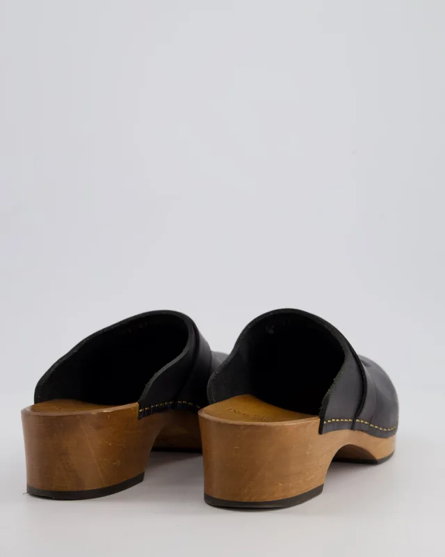 Saint Laurent Black Leather and Wood Clogs with Stitching Detail Size EU 38 in Black Leather from Sellier, photo 2 of 2