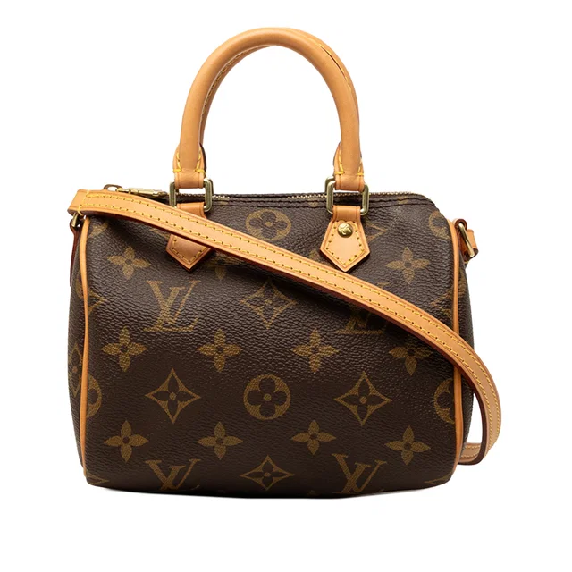 Brown Louis Vuitton Monogram Nano Speedy Bandouliere Satchel in Brown Coated canvas from Designer Revival