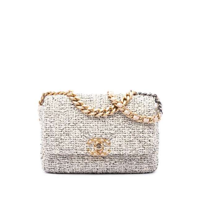 Brown Chanel Medium Tweed 19 Flap Satchel in Brown Tweed from Designer Revival