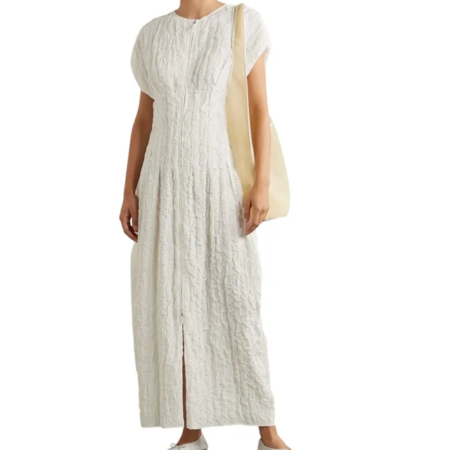 The Row Tamy Cloqu Dress Off-White Xs Croquette 2-Way Zipper Authentic in white Lambskin from Poshmark