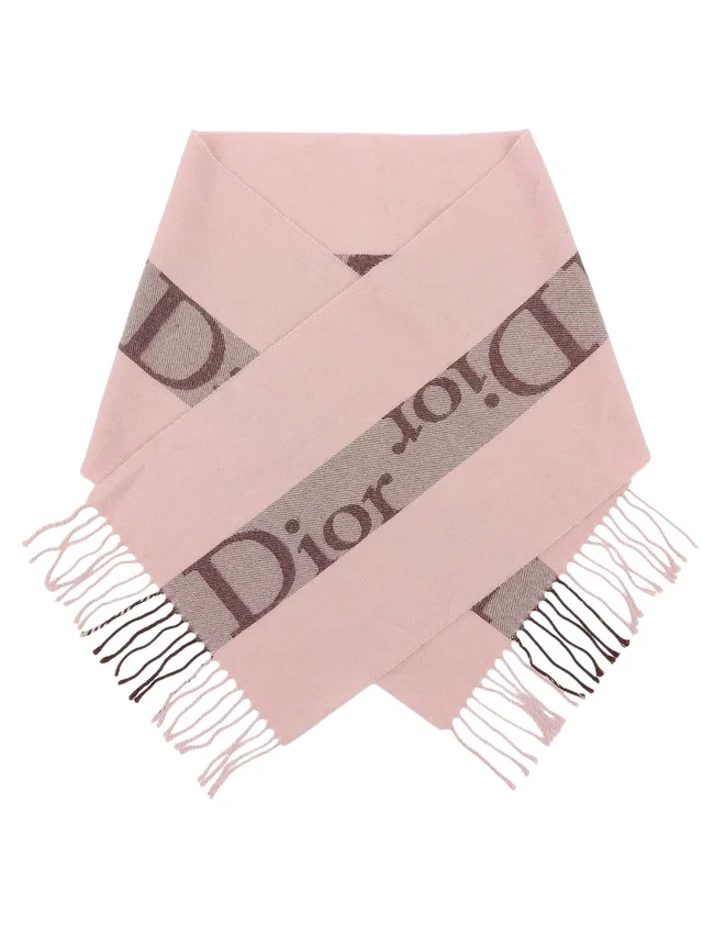 Dior Wool Logo Line Scarf Pink in Pink Wool from VINTAGE QOO TOKYO