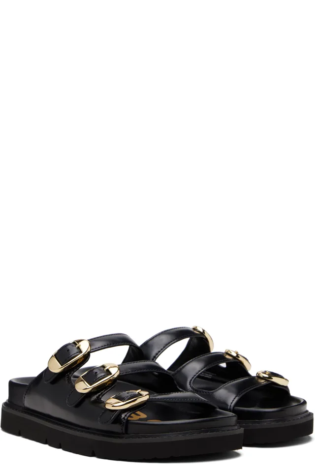Marc Jacobs Black 'The Leather Kiki' Slide Sandals, photo 4 of 5 from SSENSE