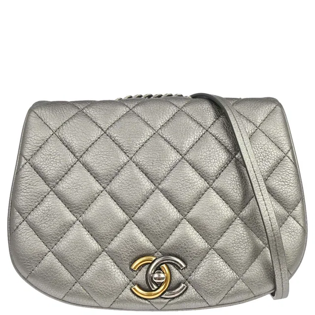 Chanel 2016-2017 Gray Calfskin Casual Pocket Flap Bag Shoulder Bag in Grey Calfskin from AMORE Vintage Tokyo
