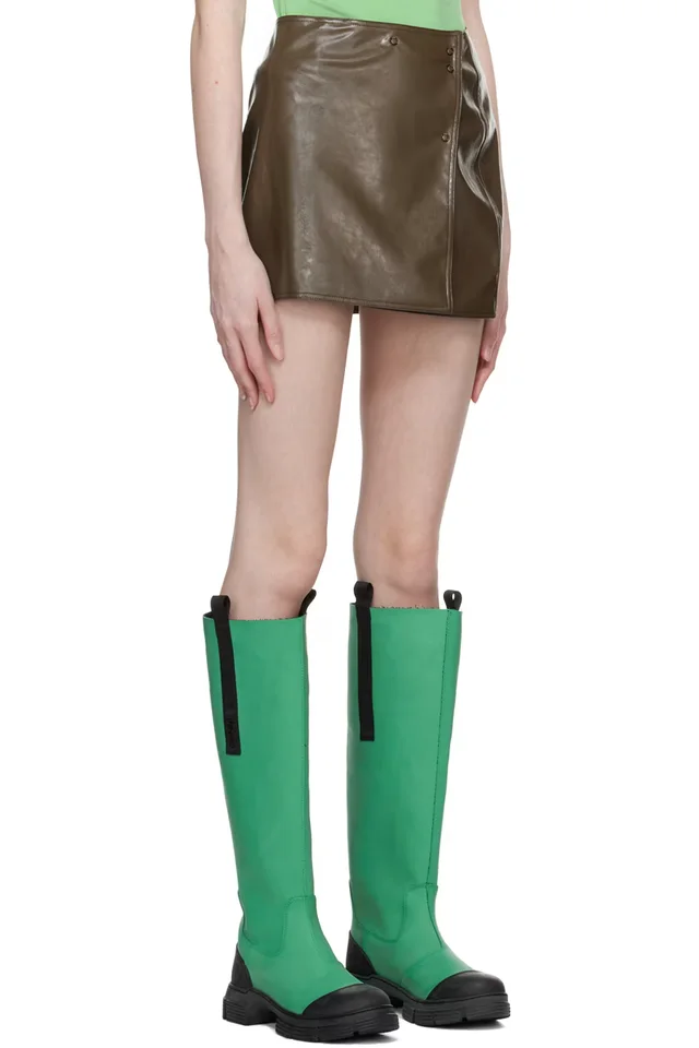 GANNI Brown Patent Faux-Leather Miniskirt, photo 2 of 2 from SSENSE
