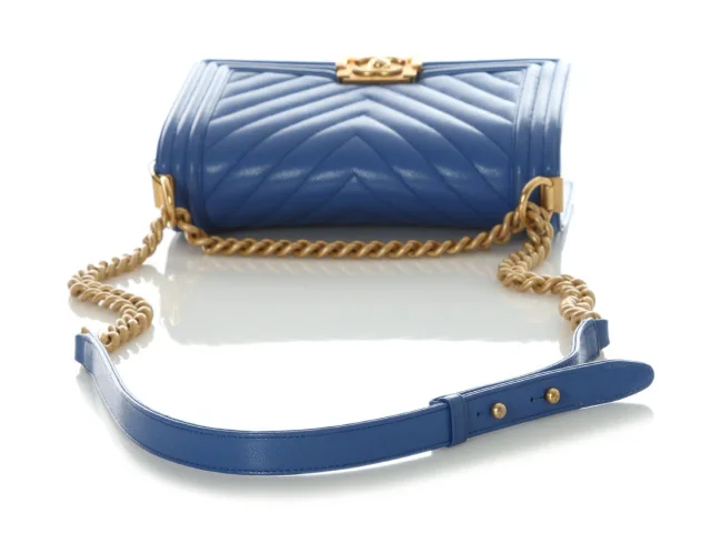 Chanel Old Medium Cobalt Blue Chevron-Quilted Caviar Boy Bag in Blue Caviar leather from Ann's Fabulous Finds, photo 8 of 10