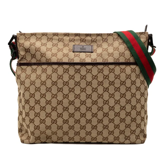 Tan Gucci GG Canvas Web Crossbody in Brown Canvas from Designer Revival
